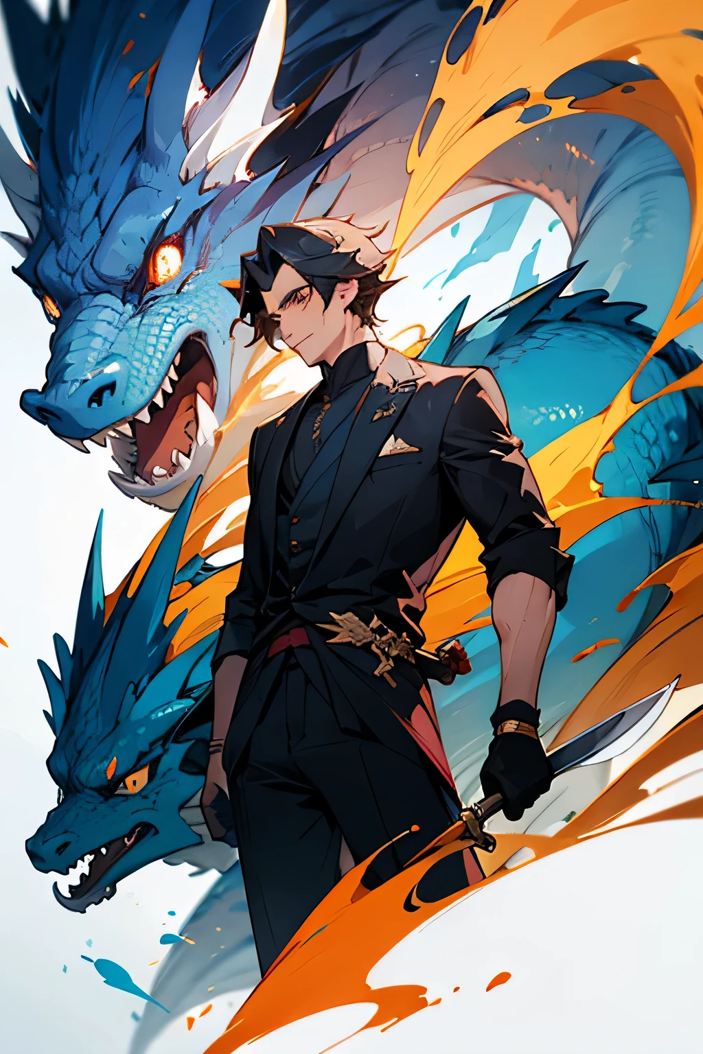 knife、dragon、people、handsome man