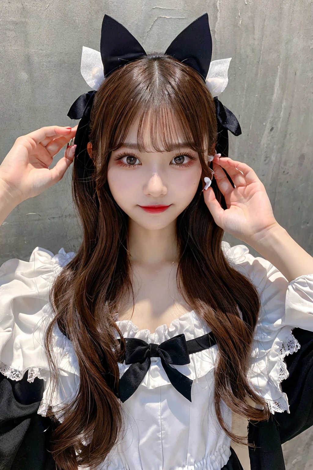 Halloween、Halloween Costumes、lolita、((highest quality、8K、masterpiece:1.3))、sharp focus:1.2、photo quality、japanese woman、solo、real looking skin、lifelike face、brown haired、camera、Full body Esbian、eyelash、tear bag、laughter、16 years old
