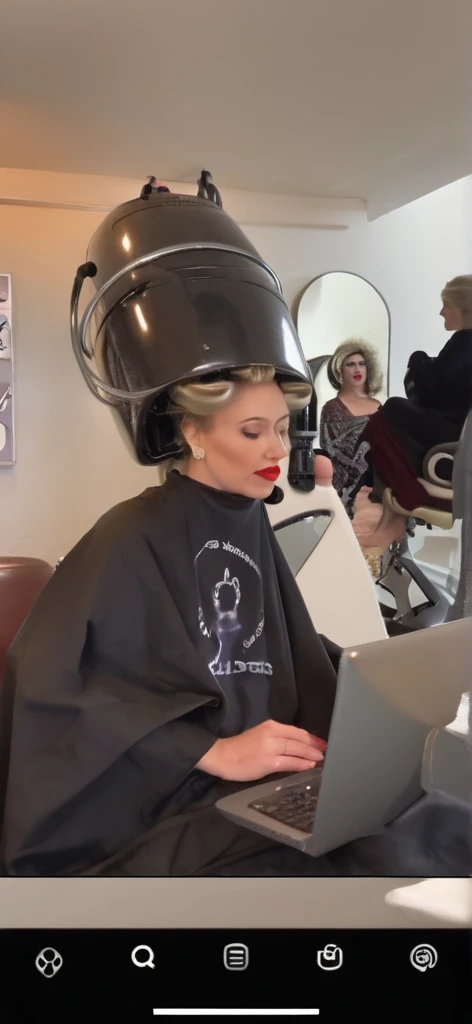 Sexy white woman, huge gold hoop earrings, hair salon curlers, sit under the helmet hair dryer, brainwashing, naked, sucking a dick , nipples lactation machine, hooddryer, hair dryer helmet
Brain suck, huge red lips , fellation, dick in her mouth, porn,