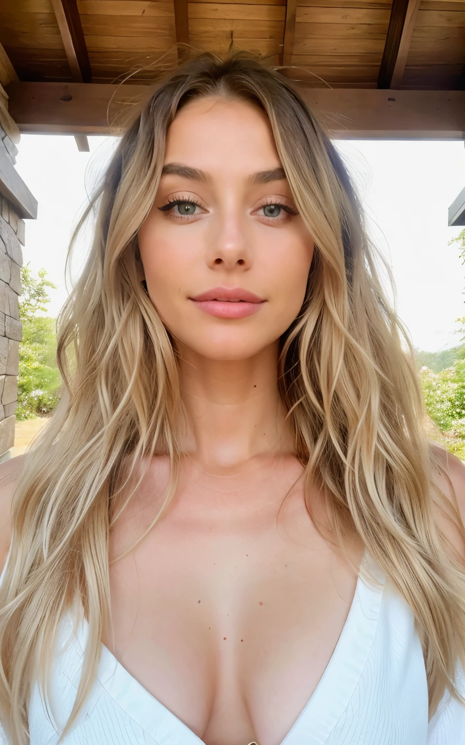 Blonde influencer with natural wavy long hair,who explores luxury beauty and wellness treatments and shares tips for luxury skincare products and spa experiences, 8k, extremely detailed, Fotorealistisch, komplizierte Details, realistische Hauttextur, realistische Haare, Textur, Cheerful, 8k uhd, Best quality, high resolution, Detailgenauigkeit, big 