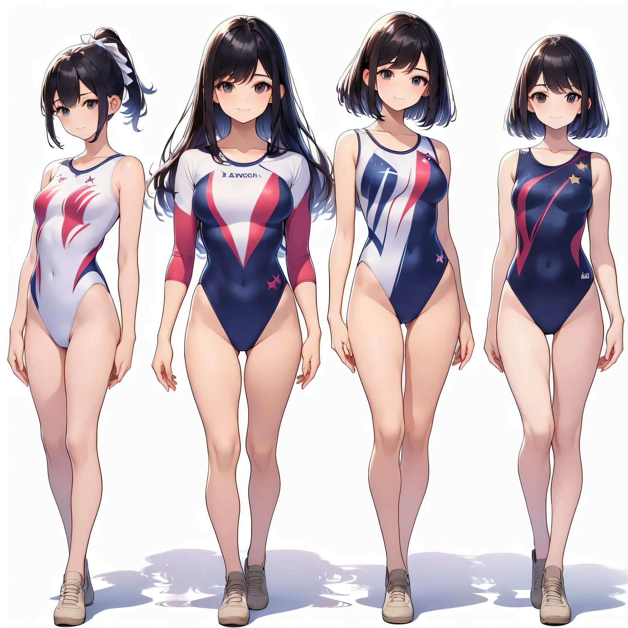 ((full body)),(masterpiece, best quality), (2 girls1.5) ,((Contrapposto:1.5)), looking at viewer, walking,((v_arms:1.2)), （wearing gymnastics_longsleeves_leotard_outfit leotard:1.3),(red leotard) ,(stars print leotard:1.3),{{wearing gym suit:1.3 }}, BREAK masterpiece black hair, ((long hair:1.2)), ((parted bangs:1.3)), black eyes, good hand, ((small breasts)), (over 20 years old, under 25 years old:1.2), , spotlight, happy, smile, BREAK in the class room