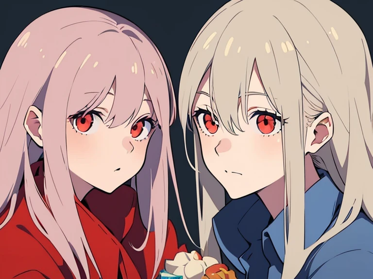 (best quality, highres, ultra-detailed:1.2), realistic, painting, detailed faces, couple, man Fox earl  pale skin, short white hair, red eyes, casual clothing, woman fox earl pale skin, long silver hair, red eyes, casual clothing, fox-like appearance