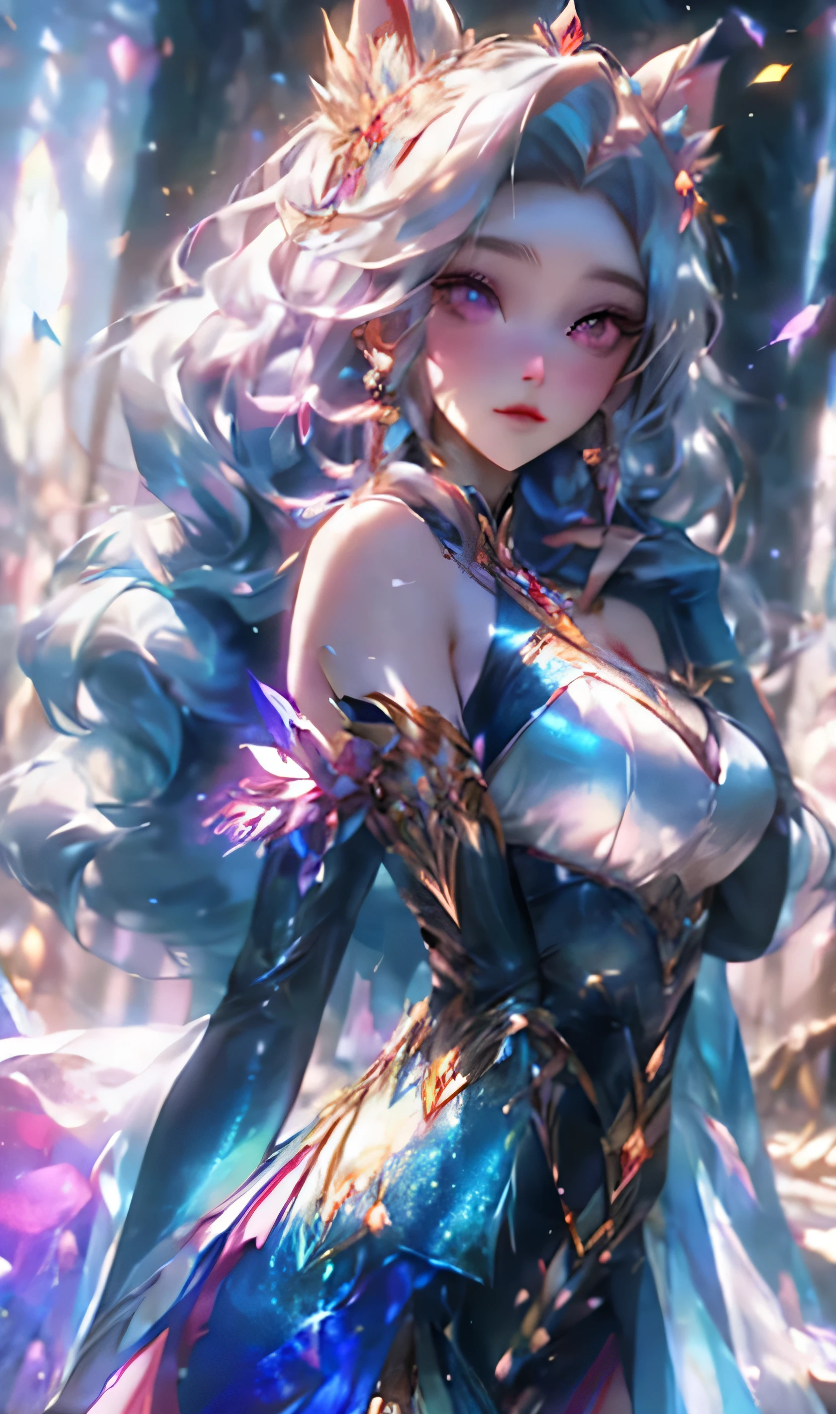 princess Snow White, gorgeous face, girl cute-fine-face, realistic shaded Perfect face, fine details, blue and red dress, enchanted forest in background, realistic shaded lighting by Ilya Kuvshinov Giuseppe Dangelico Pino and Michael Garmash and Rob Rey, IAMAG premiere, aaaa achievement collection, 8k resolution, artstation, hd, octane render, hyperrealism, fantasy art, hyper detailed, cinema 4d, hyperrealism, beautiful, radiant, gossamer, ethereal, photorealistic, Disney mythology