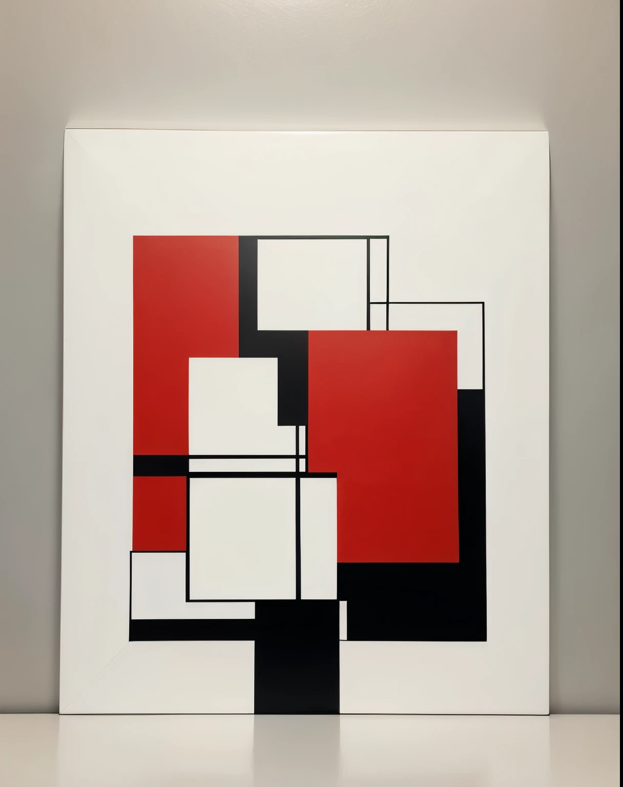 I dreamed of an abstract work of art, It was a white rectangle positioned vertically but the lower left corner was black and stood out a little from the rectangle., The upper right part or quadrant 1 was painted only a part of that red quadrant and stood out like a shadow looking at the black part of the lower right corner, and the outline of the rectangle was black and not so thick
