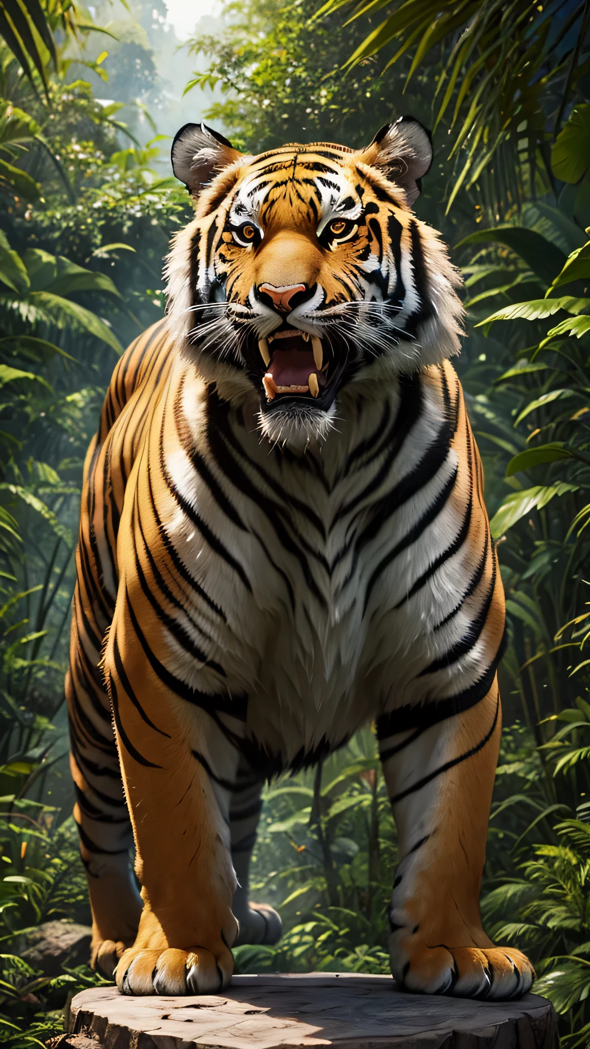 8k , masterpiece, photo realistic, raw, Tattoo of a tiger with the zodiac libra sign, holding a scale in its jaw surrounded by a jungle,