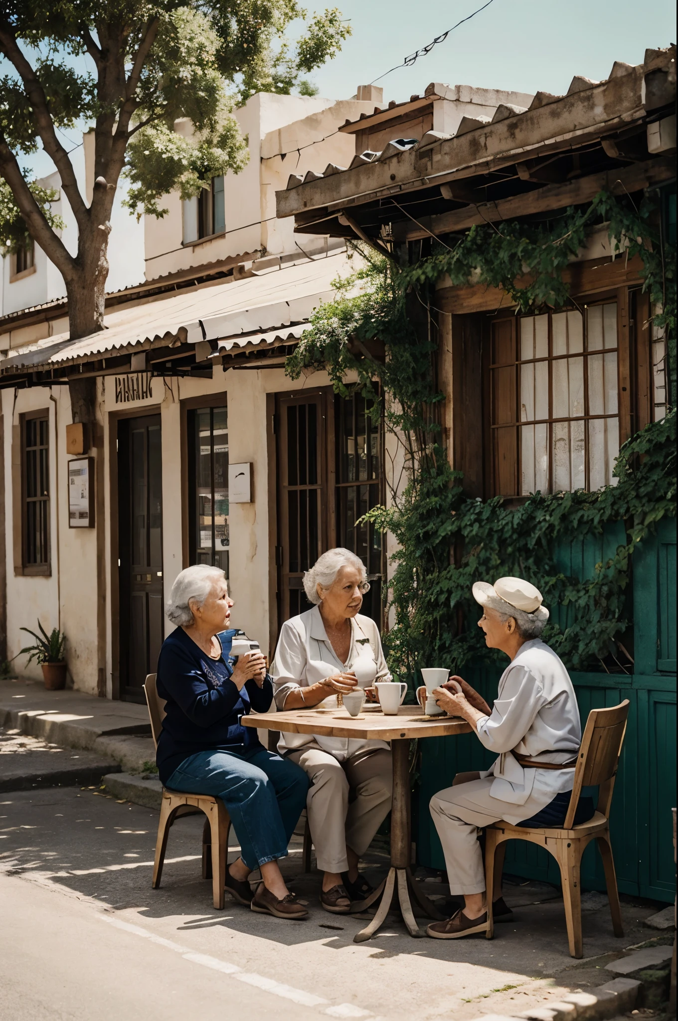A small town where it was very common to see older people,pero por lo general no habia mucha gente,las calles eran estrechas,con un aire pintoresco y decoradas con arboles y plantas,habian pocos comercios pero entre ellos destacaba una cafeteria,in which you could see the ladies drinking coffee and talking about life