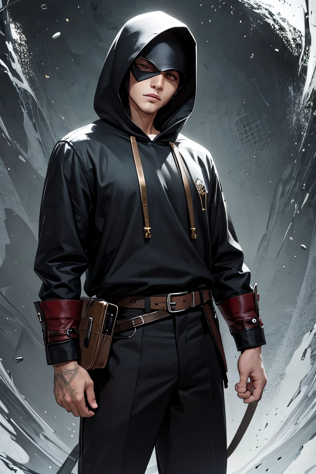 black hood　combat uniform　male　mask　near future