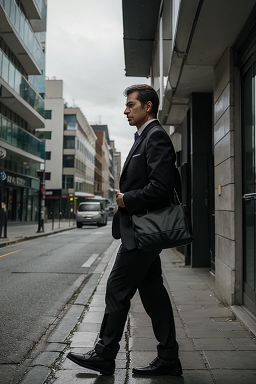 gloomy businessman walking with bag