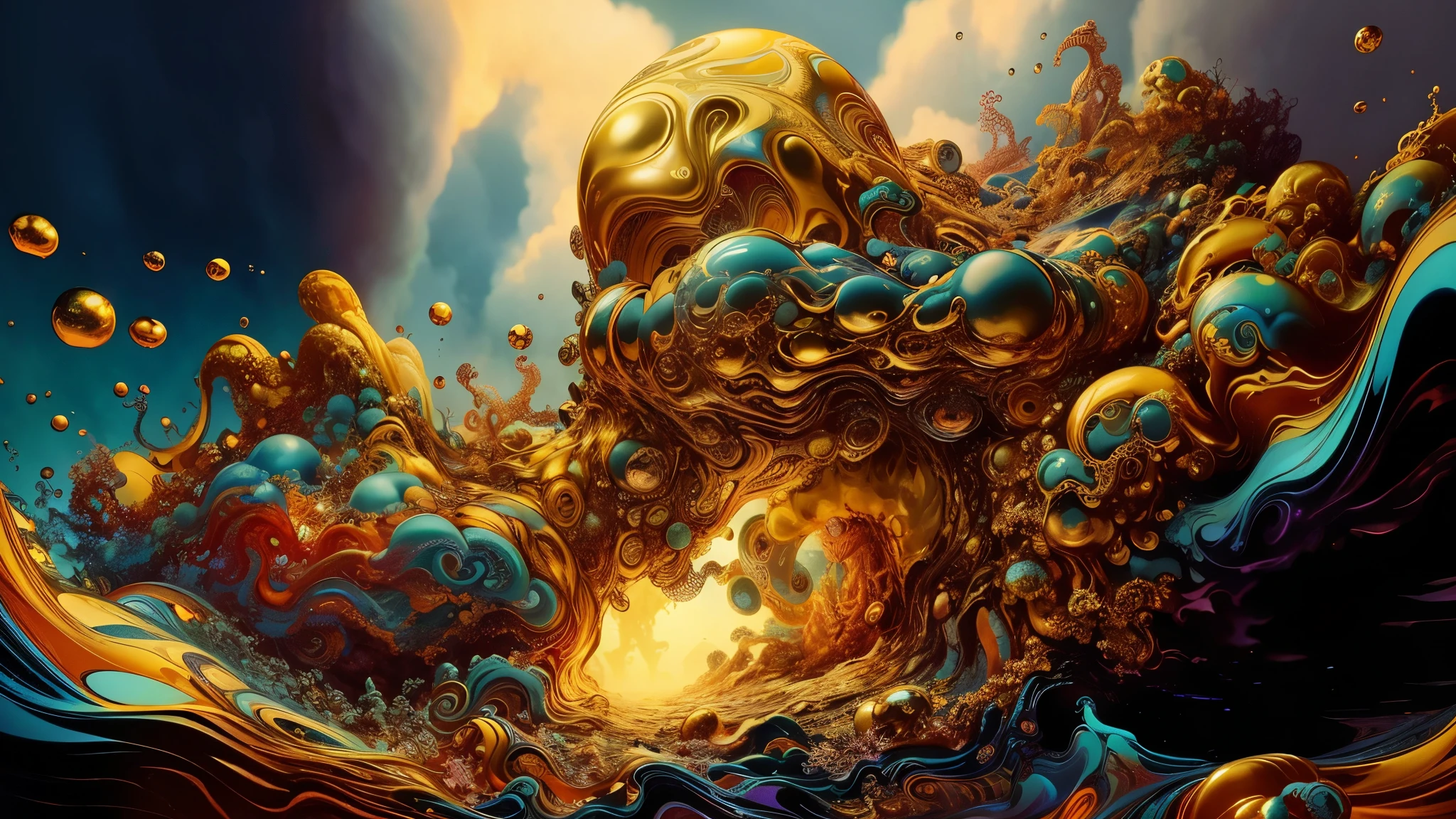 close up image of a giant octopus with many bubbles, 4k high detailed digital art, fractal Thunder by Dan Mumford, complex digital painting, style by Dan Mumford and Alex Gray, mind-bending digital art, high detailed digital art, Extremely detailed digital art, elaborate digital art, highly detailed digital painting, high detailed digital artwork, overdetailed digital art