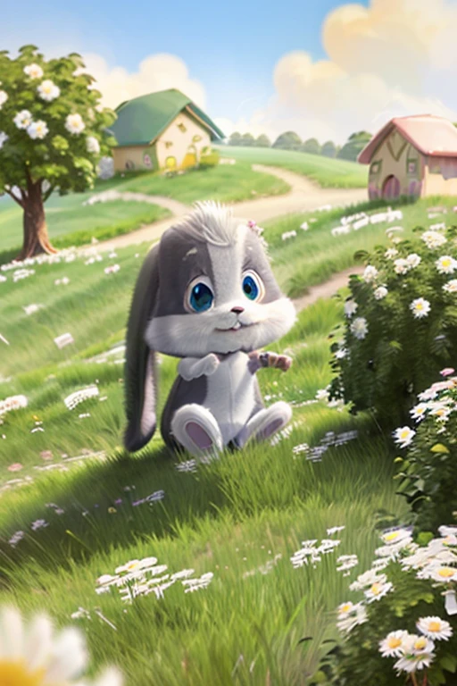 Schnuffel bunny sitting in the Field with many flowers 