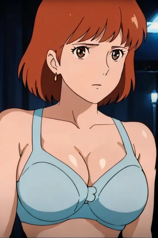 (masterpiece, highest quality, High resolution, anime screenshot, anime color, 8K, realistic), Nausicaa, woman, mature woman, wife, alone, brown hair, (looking at the viewer), huge breasts, cleavage, (white bra), Upper body, forest, (perfect detailed anatomy, beautiful and detailed face&eye, shiny skin, perfect body)