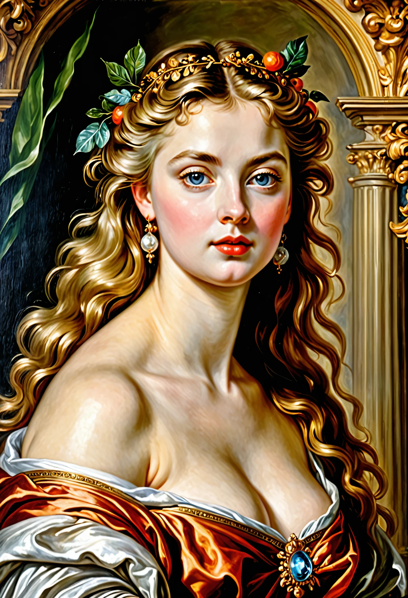 Masterpiece, Beautiful Thick Woman, Best quality, high clarity eyes, critically flawless,sharp picture, Full portrait, High pixels, perfect face, perfect eyes, beautiful face, perfect hands,perfect fingers, in Peter Paul Rubens style, by Peter Paul Rubens, baroque style, acrylic on canvas, highly detailed, description: "Create a nymph inspired by the tales of Greek or Roman mythology, embodying the essence of a natural element or location, and possessing a unique ability or trait that sets her apart."