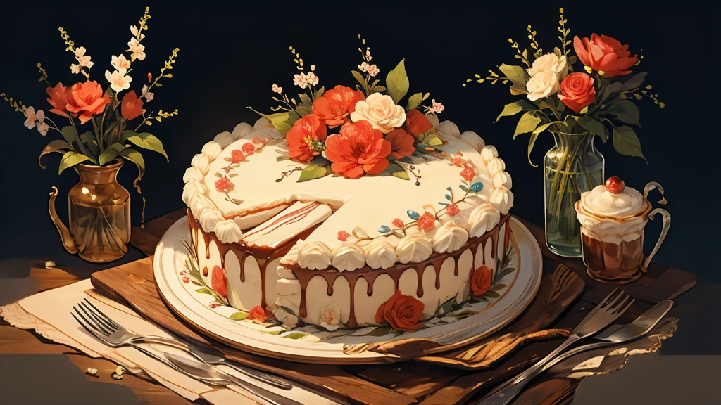 pie, biscuit, cream, Beautiful jewelry, Flowers, unusual cake, beautiful cake, 