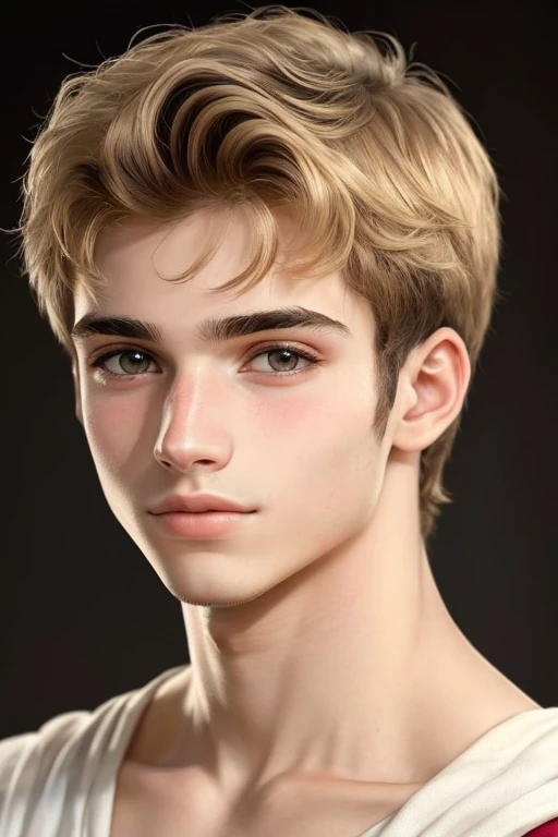 ((Melhor qualidade)), ((obra de arte)), (detalhado), rosto perfeito, 1 menino, homem, 18 anos, jovem, cabelos loiros, olhos laranjas, appearance of the ancient Greeks, rosto detalhado 
