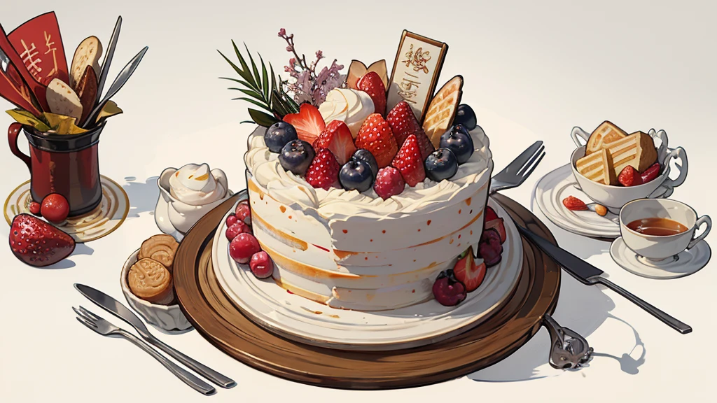 Chinese Cake, biscuit, cream, Beautiful jewelry, unusual cake, beautiful cake, multi-tiered cake, Huge cake, cake with incredible decorations, berries, fruits, without people