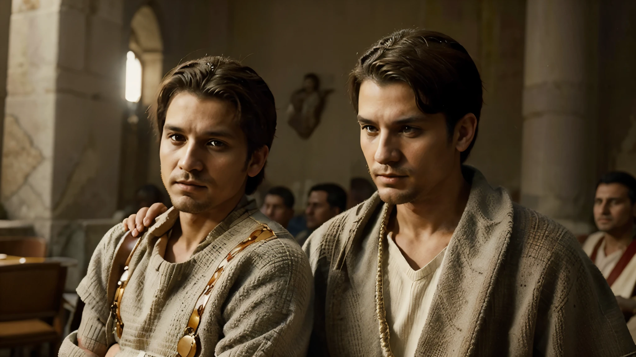 Dos hombres que discuten en un juicio del imperio romano
