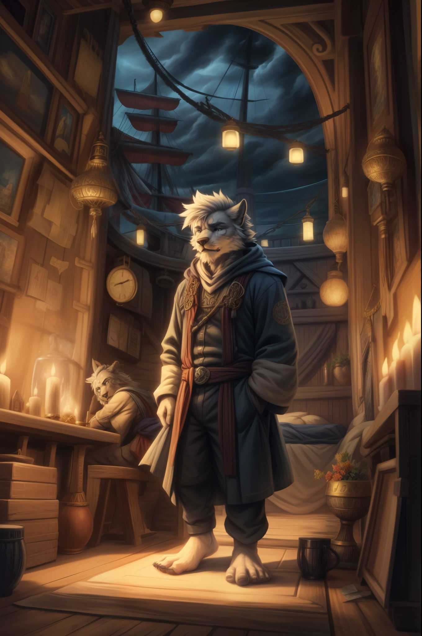 (((Barefoot furry character, full body, cinematic setting, male)))
Masquerading as a man with a reason.
My charade is the event of the season
and if I claim to be a wise man, well
it surely means that I don't know.
On a stormy sea of moving emotion
tossed about I'm like a ship on the ocean.
I set a course for winds of fortune,
but I hear the voices say:
(Carry on my wayward son.)
(There'll be peace when you are done.)
(Lay your weary head to rest.)
(Don't you cry no more.)
BREAK, detailed background, 8K, (masterpiece:1.5), intricate details, highly detailed, extreme detail, octane render, fine art, best quality, highres, (detailed face:1.5), ((full_body)), UHD, (((perfect hands)))