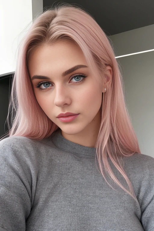 Serb、23yr old、femele、eyes large、a blond、lips pink、Big、tall、Shoulder out、Model body type、Beautuful Women、gray clotheull bodyesbian