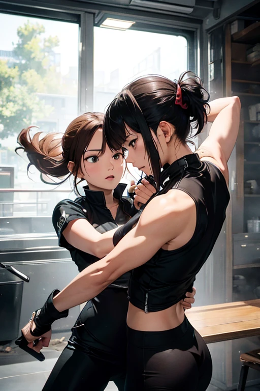 best quality, muste piece, ultra high resolution,two people fighting with knives