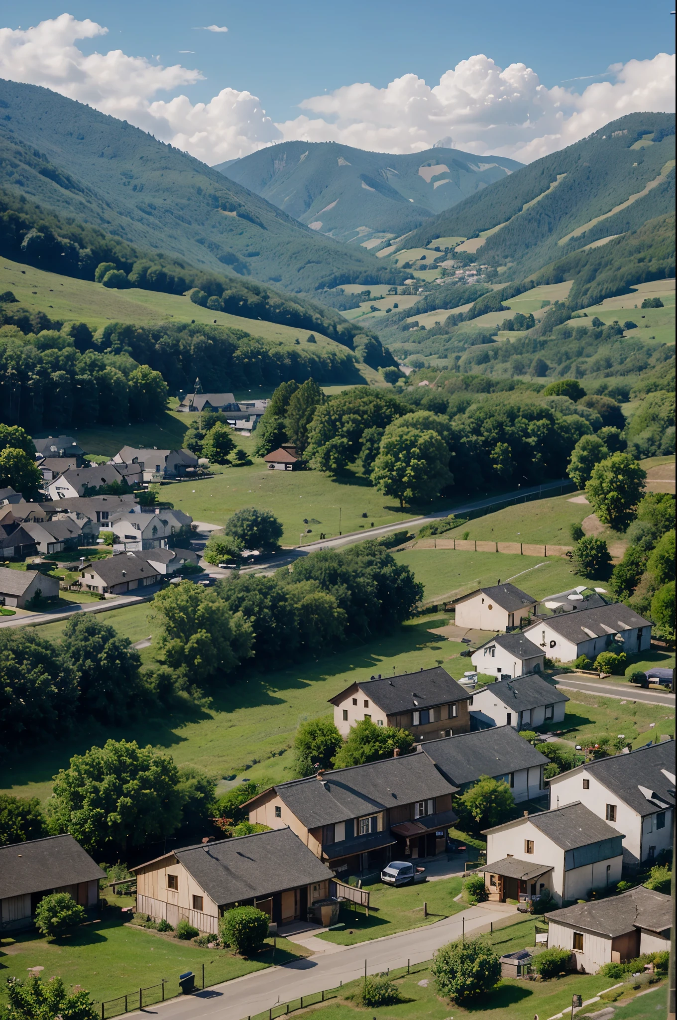 a cozy little town nestled between rolling hills and lush forests
