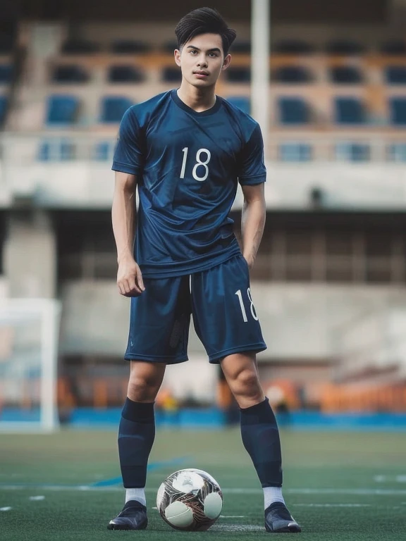 arafed football player standing in front of a soccer ball, South Korean man, Shin Jongho, football player, Who is Siu?, Jungwon Charles Jeong, football player, Taejoon Kim, Mohamed Shahin style, Seson Yoon, 🚿🗝📝, Young Ki Kim, Kim Hyung Tae, Hyung-Tae Kim