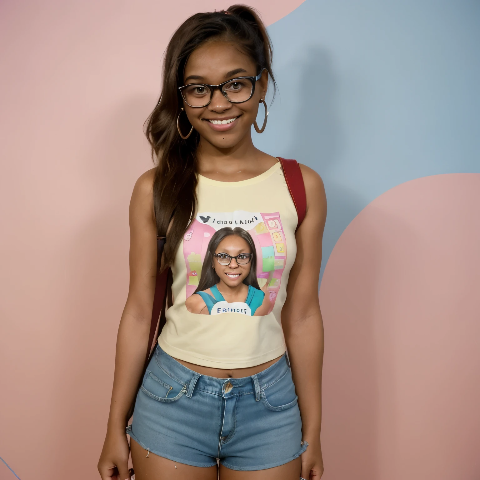 Of course! Here's a description of a simpler cartoon girl character with brown skin and wearing glasses:
Name: Zoey
1. **Appearance:** Zoey is a cheerful and approachable girl with smooth brown skin and a bright smile. She wears rectangular glasses that add a touch of geeky charm to her look. Her hair is pulled back into a neat ponytail, with a few loose strands framing her face.
2. **Clothing:** Zoey likes to keep her style casual and comfortable. She often wears a colorful graphic t-shirt, denim shorts, and sneakers. She accessorizes with fun earrings and a backpack slung over one shoulder.
3. **Personality:** Zoey is friendly, down-to-earth, and always ready for a good laugh. She has a love for learning and enjoys exploring new ideas and concepts. Zoey is a loyal friend who is there to offer support and encouragement whenever someone needs it.
4. **Backstory:** Zoey comes from a close-knit family who values education and creativity. She has always been curious about the world around her and loves to spend her free time reading books, solving puzzles, and experimenting with DIY projects.
5. **Special Traits:** Zoey has a knack for problem-solving and is particularly skilled at finding creative solutions to everyday challenges. She enjoys sharing her knowledge with others and often volunteers to help her classmates with their homework or projects.
Zoey is a relatable and endearing character who embodies the importance of curiosity, kindness, and embracing one's individuality.