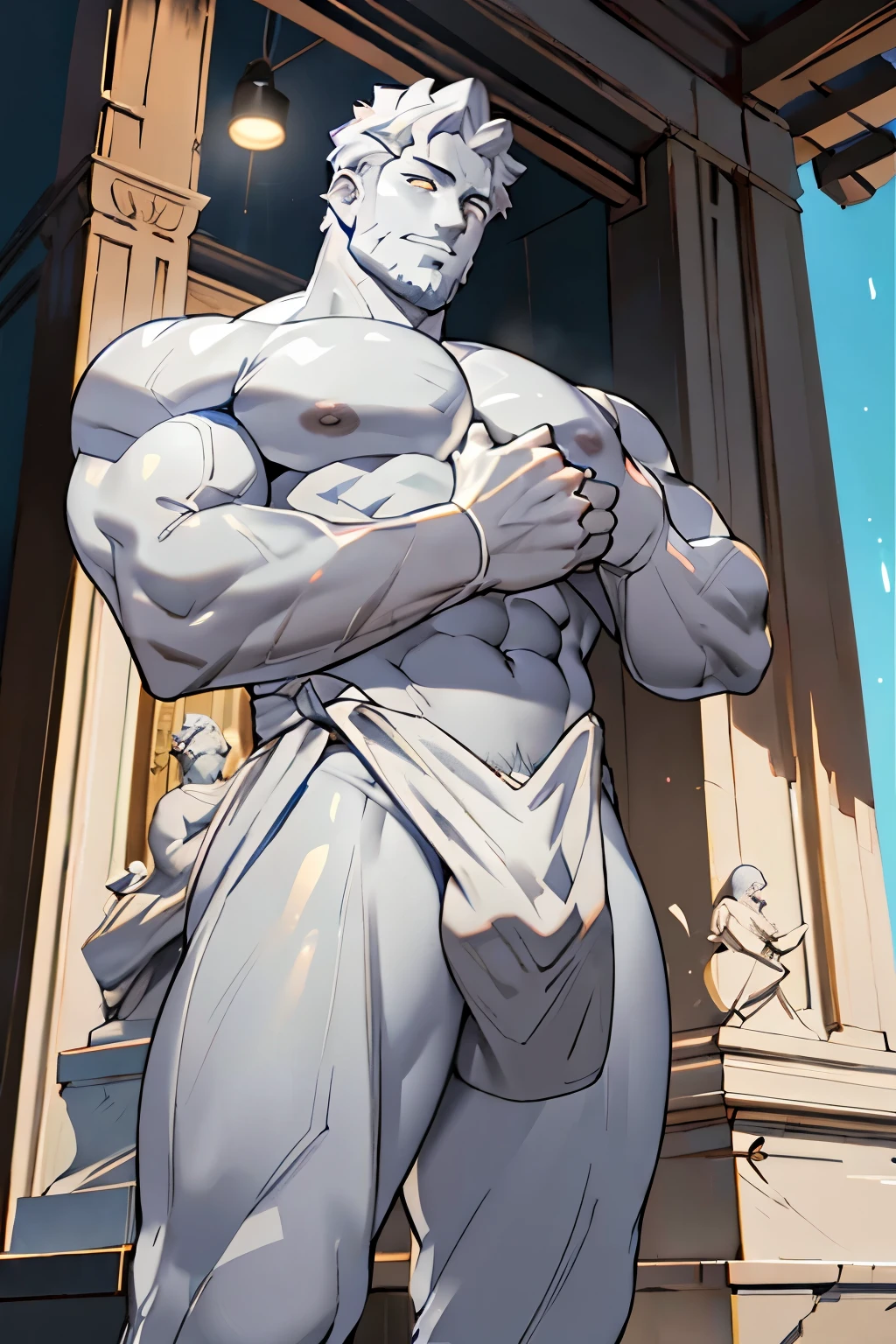 Multiple male statues with Japan elements, Japan temples、Ghost statues、Inanimate Objects, No Animate Objects, Realistic marble statues, spotlights, High Contrast, Male Figures, , Detailed muscles, Good lighting quality, Muscular Veins, (thin skin)), Low angle, Desire Face, big muscle body, Hyper Muscle, big buttocks, Hyperpec, White beard, White eyes,Michelangelo style marble statue, Majestic and sacred male marble statue, (Male), Religious, gospel, jurising, god statue, hypermuscle, Hyperpec, spotlight, High Contrast, Masterpiece, Highest Quality, Top image quality, Cinematic lighting, Photoreal Multiple marble statues (Male), (statue)), ((White latex)), ((statue)), ((statue)), ((Realistic)), (Masterpiece, super quality, High resolution, 8K, intricated: 1.2, Cinematic lighting, Photorealistic),
