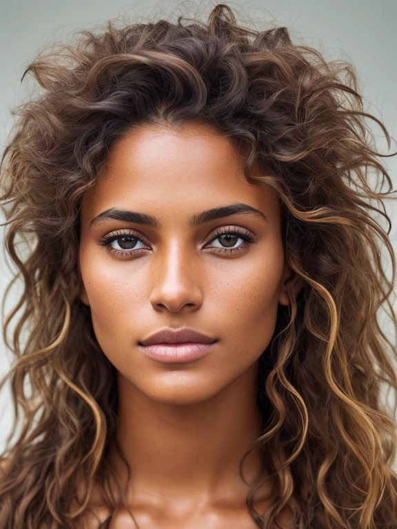 Photorealistic portrait of a stunningly beautiful young tanned Brazilian supermodel without makeup, Extremely detailed light honey eyes, detailed symmetrical realistic face, extremely detailed natural texture, peach fuzz, Windy disheveled hair, Masterpiece, absurdress, Award-winning photo by Lee Jeffries, Stock photography on film Nikon D850, kodak portra 400 camera f1.6 lens, Extremely detailed, Amazing, finely detail, saturated colors, hyper-realistic realistic texture, dramatic lighting, UnrealEngine, Trending on ArtStation, cinestill 800 tungsten, looking at the viewer, photorealestic, RAW photo, TanvirTamim, hiquality, hight resolution, sharp-focus, Extremely detailed, Cinematic lighting, 8K UHD,-imagine-