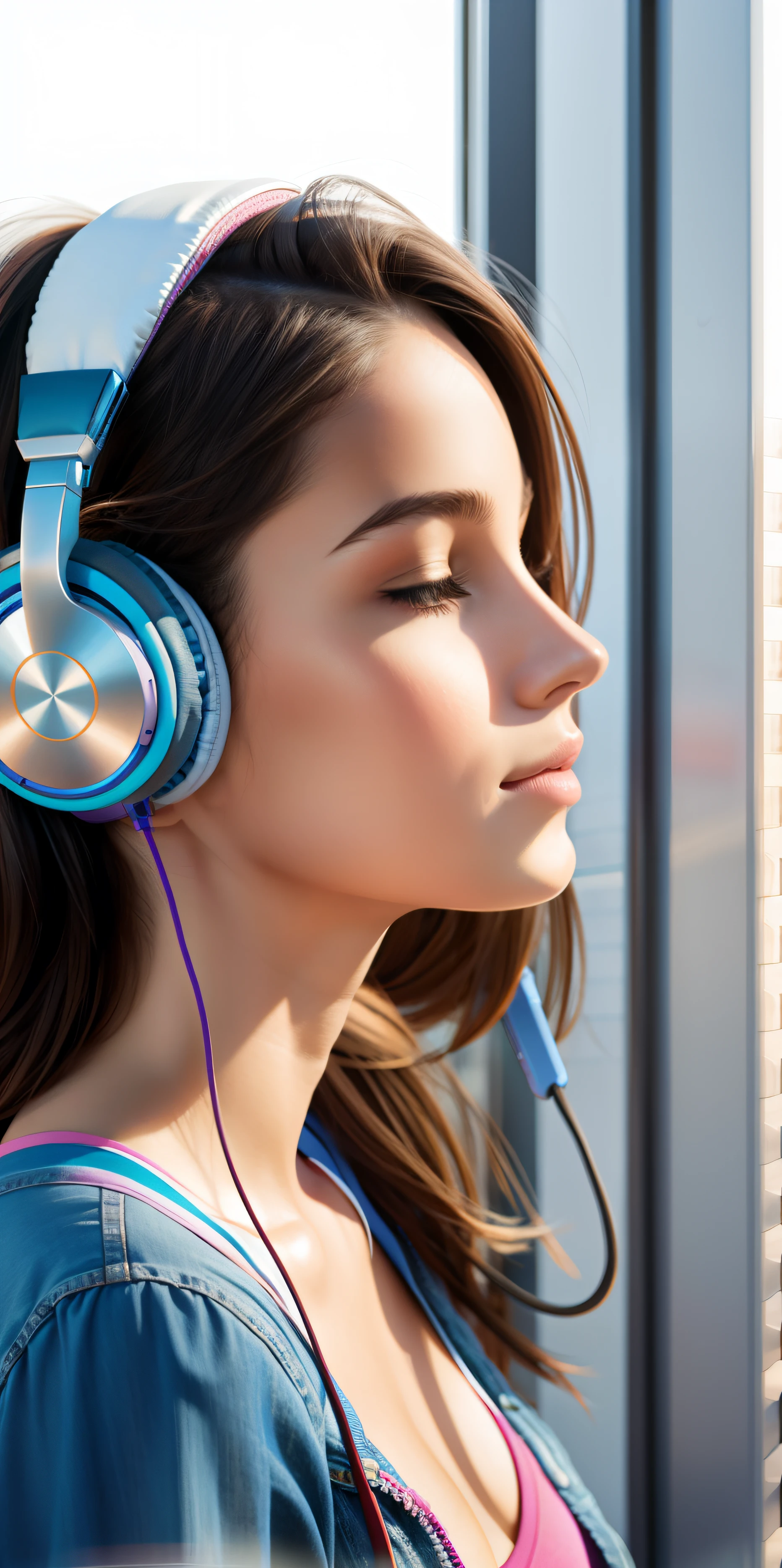 Young woman listening to music with headphones