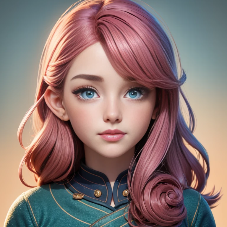 mix media art by MSchiffer,MaryJurgens, Lindsay Finch, Illustration of a pretty girl with very big teal colored eyes, rosy realistic lips and cheeks, big coils in coily brownish-pink hair, golden-brown accents, ink drops, nuanced colors, canvas smooth texture, crafty style, washed colors, gesso drops, cold winter colors, centered image, cute pointed ears, (( high quality portrait)) ((master-visual)) ((balance between light and dark tones))