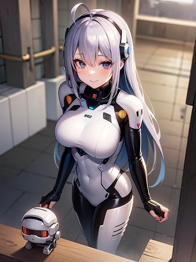 1girl in, bodysuit space suit, tight-fitting suit,white mechanical bodysuit,Cyberpunk Suit,angry, Full face blush, Dress Lift, NSFW, silver mechanical panties, garter strap,, 细致背景, masterpiece, top-quality,