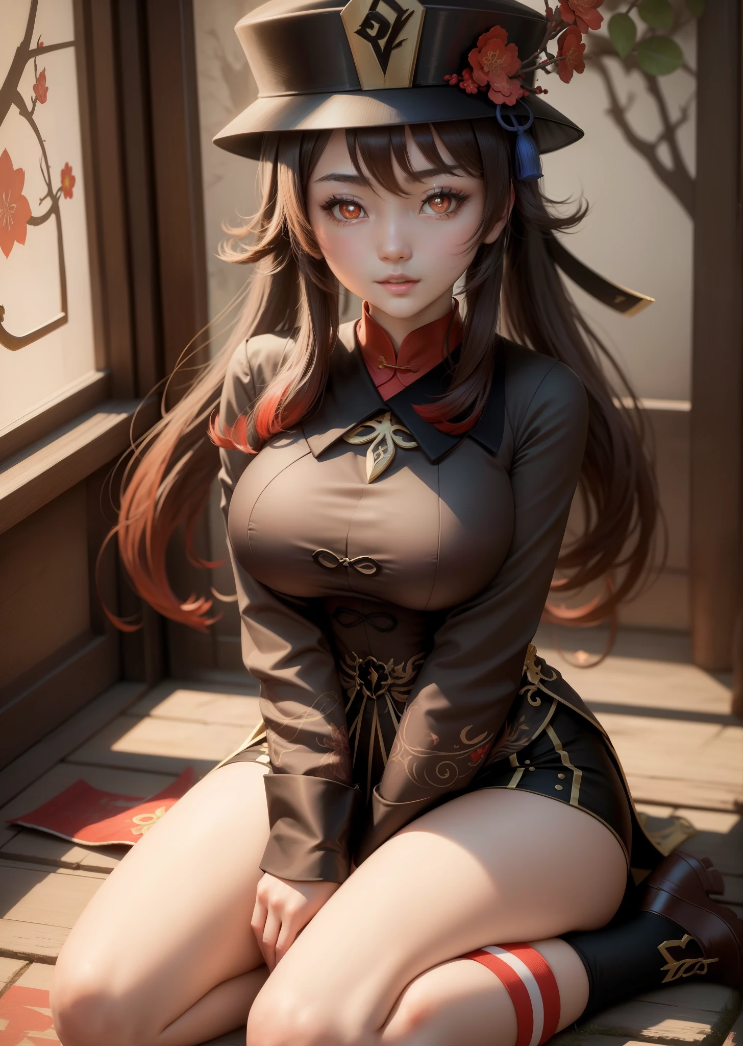hutaodef,
hutaornd,(masterpiece),best quality, expressive eyes, perfect face,w sitting, w sitting on ground, legs on ground, big breast, good breast, h-cup, arms between legs, bot arms between legs