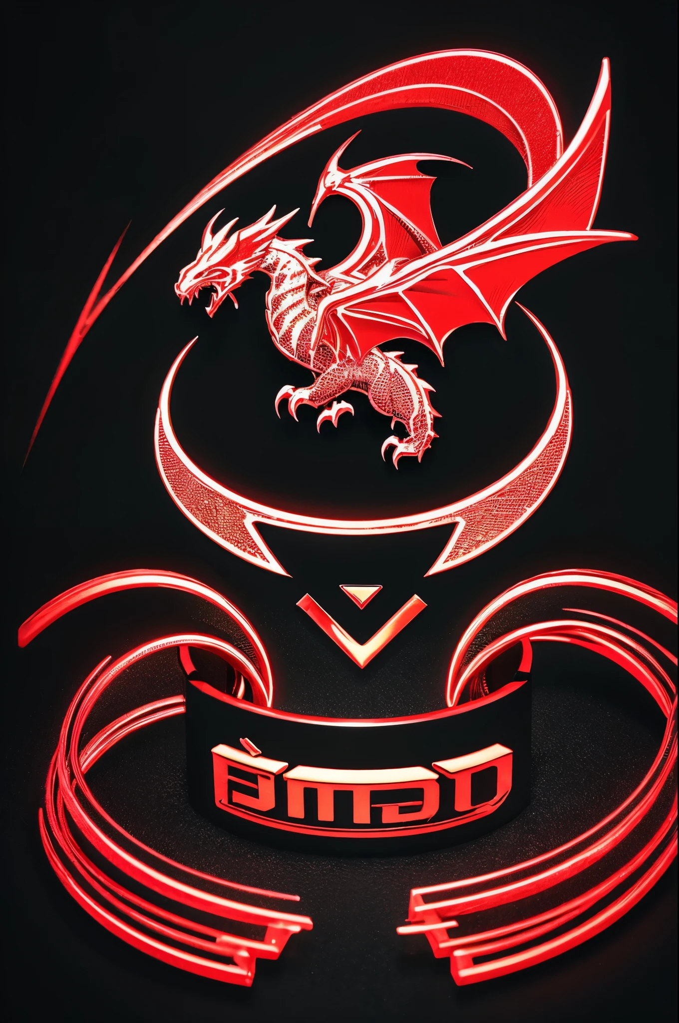3d drawing, logo design, digital style, textubon fighting, pastel tones, red dragon in the logo, black background, set in a gold ring.