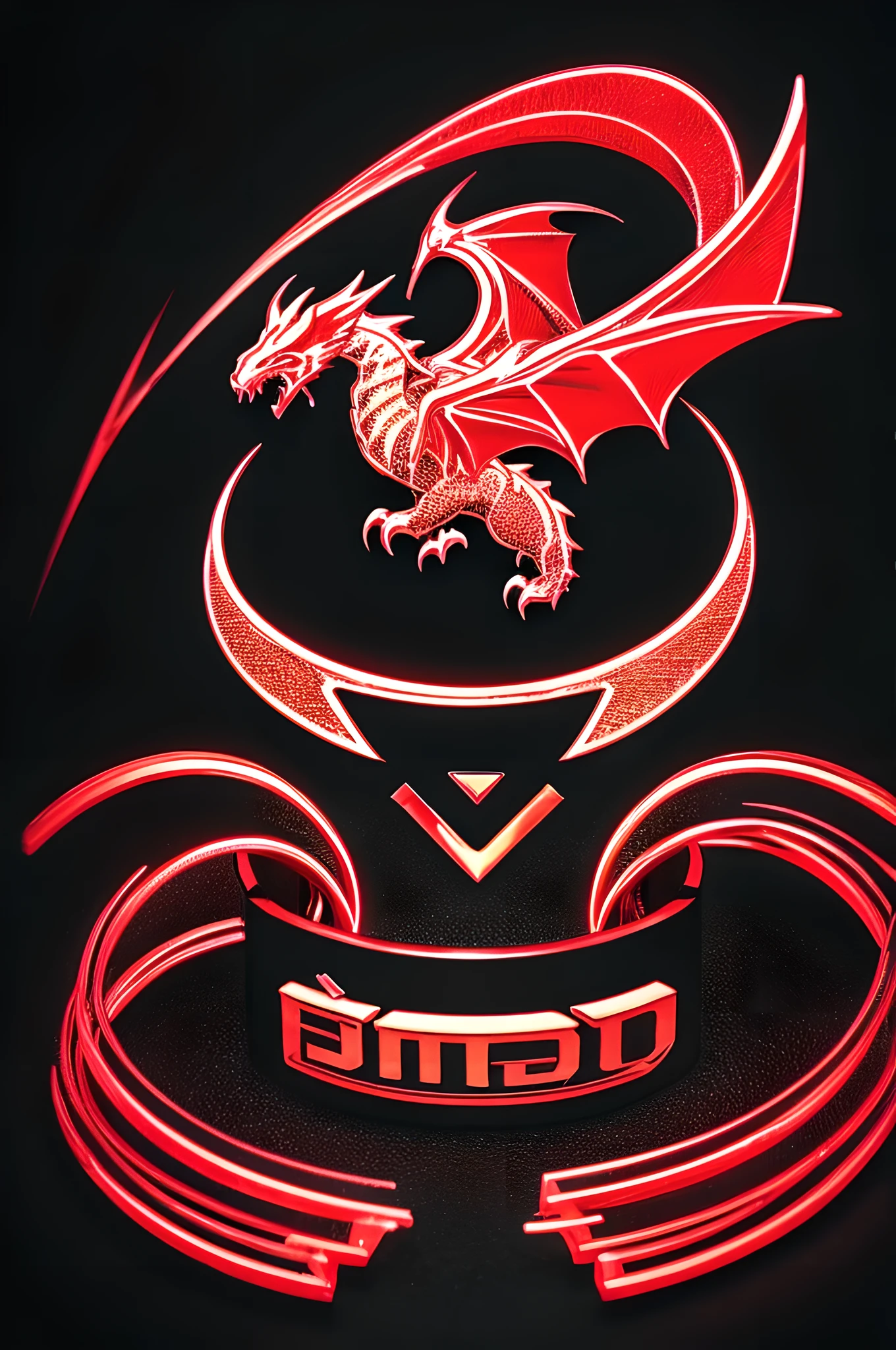 3d drawing, logo design, digital style, textubon fighting, pastel tones, red dragon in the logo, black background, set in a gold ring.
