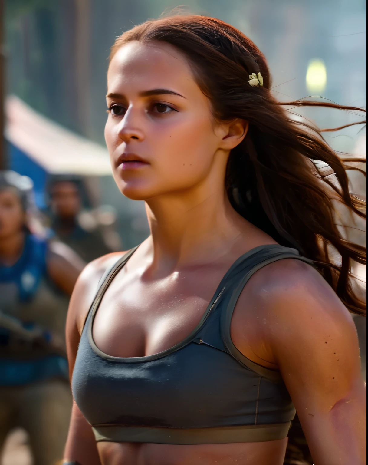 A fierce and determined female warrior,wielding a radiant claymore,flowing long hair, intense gaze,close-up shot, dynamic pose, vibrant colors,fantasy world, epic battle,cinematic lighting,artstation,by Wlop,highly detailed,alicia_vikander,((sharp face, detailed face, realistic face, naturtal skin, realistic skin, detailed skin, pores, sharp eyes, detailed eyes,realistic eyes)),