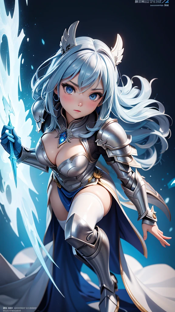a close up of a woman in a silver and blue dress, chengwei pan on artstation, by Yang J, detailed fantasy art, stunning character art, fanart best artstation, epic exquisite character art, beautiful armor, extremely detailed artgerm, detailed digital anime art, artgerm on artstation pixiv, armor girl, on hands and knees, facing the viewers 