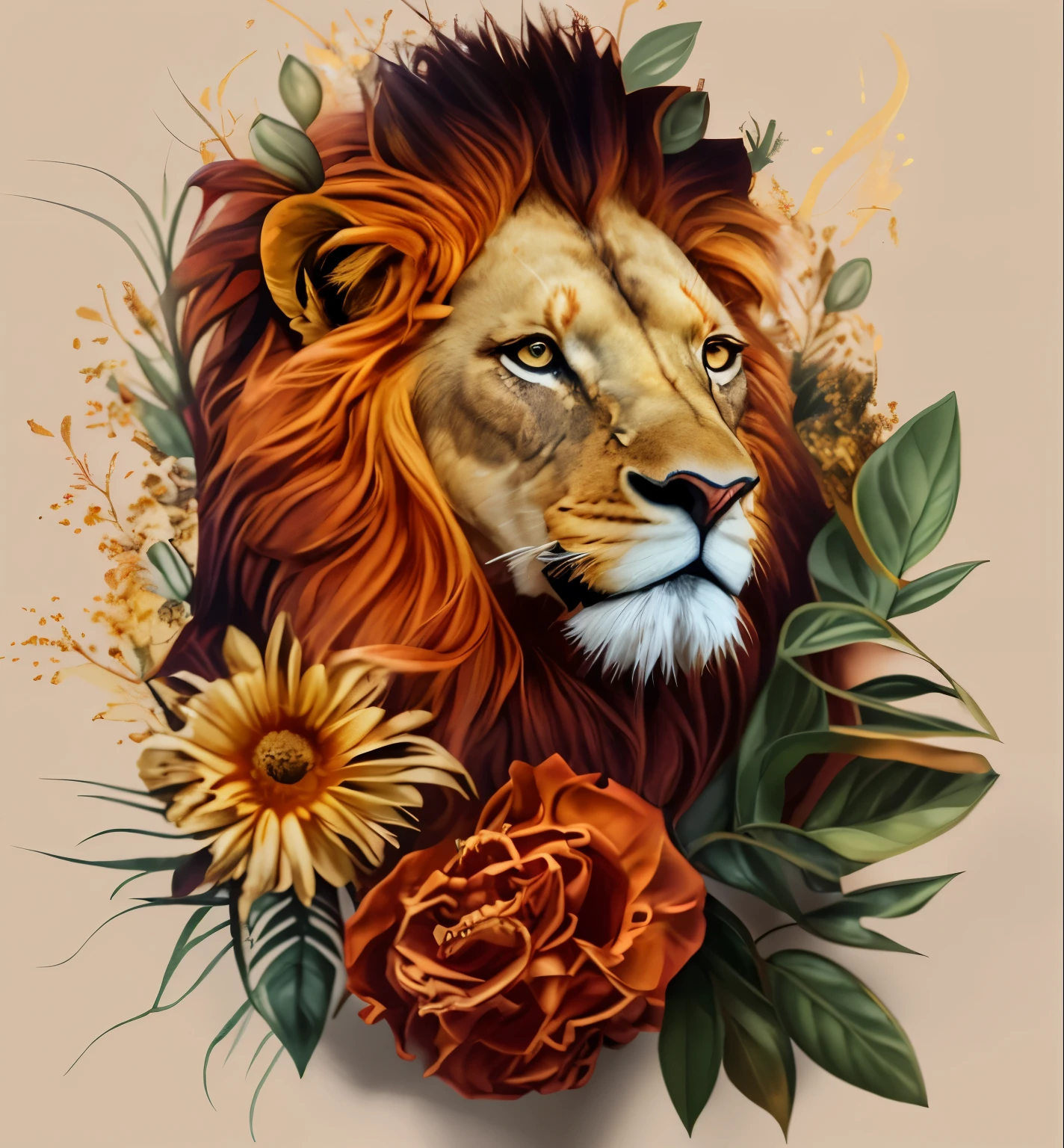 a lion with a long mane and a big face, with a lion&#39;s mane, a lion&#39;s mane, lion head, belos animais detalhados, half lion, Rei da floresta, 2d full body lion, arte vetorial altamente detalhada, lion warrior, art of alessandro pautasso, arte linda, senhor da selva, Fire Lion, foto de animal de arte digital