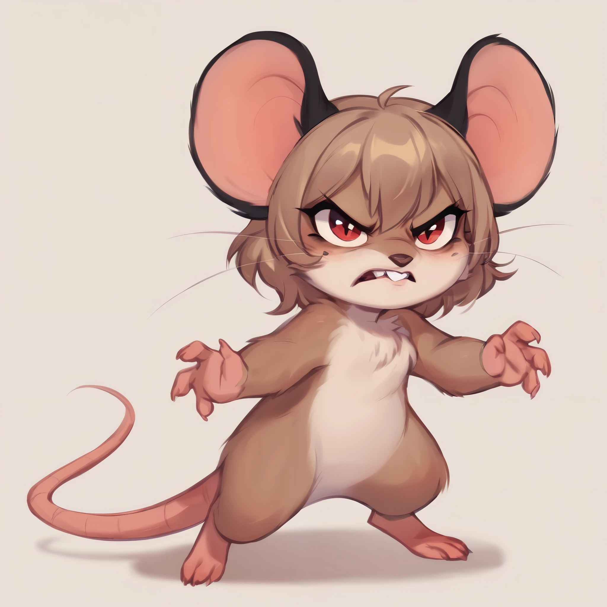 score_9, score_8_up, score_7_up, score_6_up, score_5_up, score_4_up, show accurate, full body, hungry body, simple background, (solo), (semi anthro), mouse, female mouse, fur body, ultra fine fur, red eyes, ((light brown dull fur)), determined look,