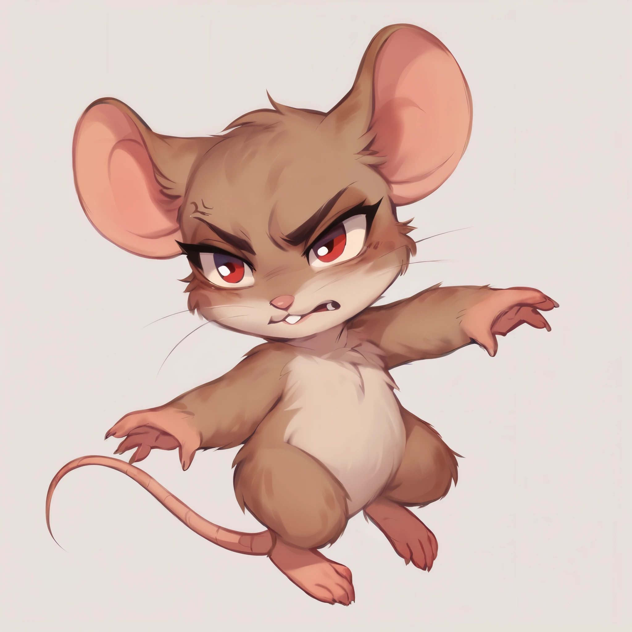 score_9, score_8_up, score_7_up, score_6_up, score_5_up, score_4_up, show accurate, full body, hungry body, simple background, (solo), (semi anthro), mouse, female mouse, fur body, ultra fine fur, red eyes, ((light brown dull fur)), determined look, 