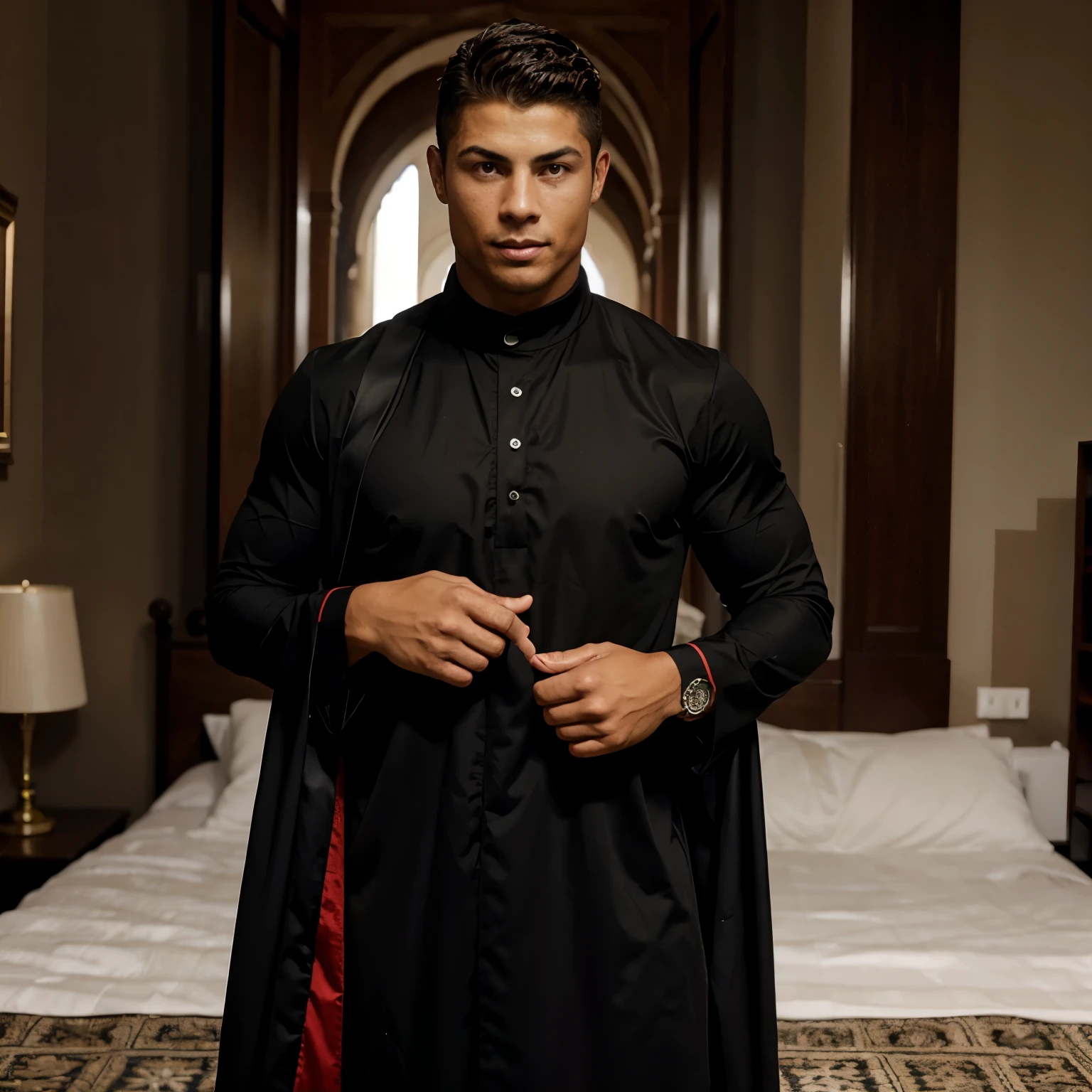 Christiano ronaldo wearing moslem clothes.