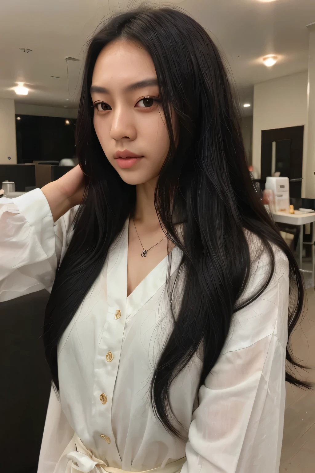 photo of a beautiful instagram model, black long hair, korean allure, detailed face,