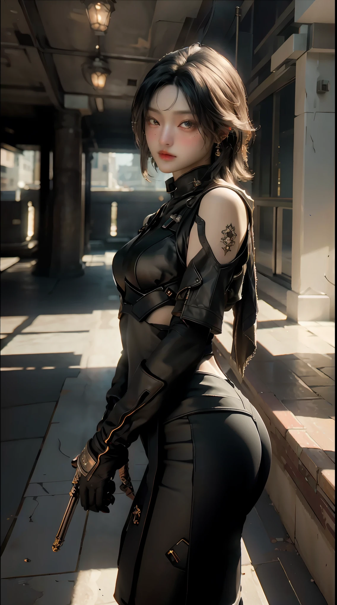 ((Best quality)), ((masterpiece)), (detailed:1.4), 3D, an image of a beautiful cyberpunk female,HDR (High Dynamic Range),Ray Tracing,NVIDIA RTX,Super-Resolution,Unreal 5,Subsurface scattering,PBR Texturing,Post-processing,Anisotropic Filtering,Depth-of-field,Maximum clarity and sharpness,Multi-layered textures,Albedo and Specular maps,Surface shading,Accurate simulation of light-material interaction,Perfect proportions,Octane Render,Two-tone lighting,Wide aperture,Low ISO,White balance,Rule of thirds,8K RAW,