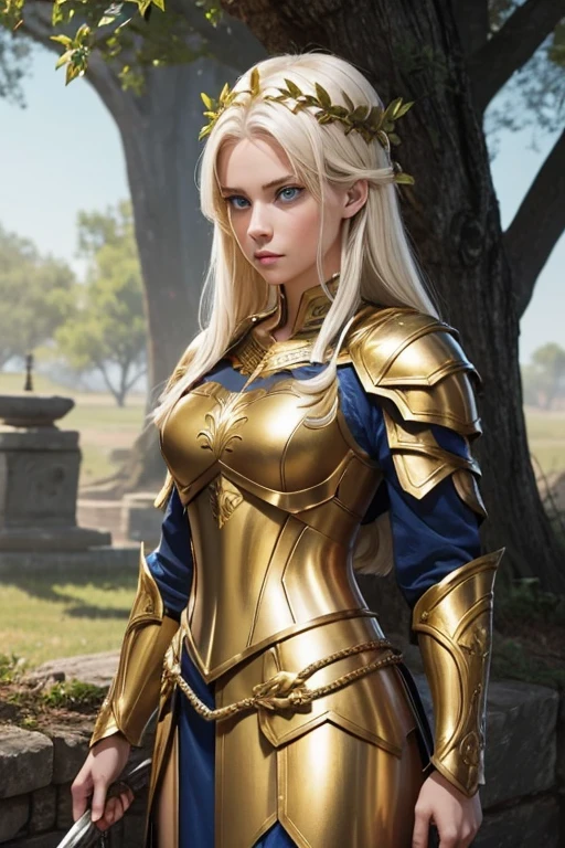 Make the chest have white armor with a golden tree detail
