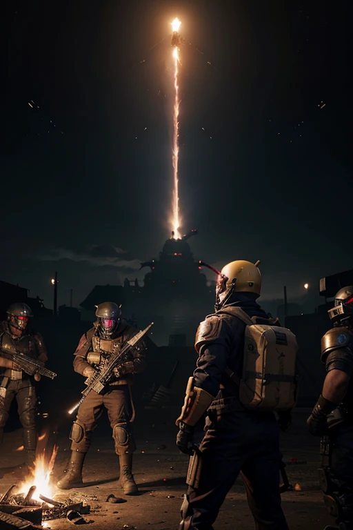 Helldivers 2 fighting alien and a hellbomb eksploding in bacground