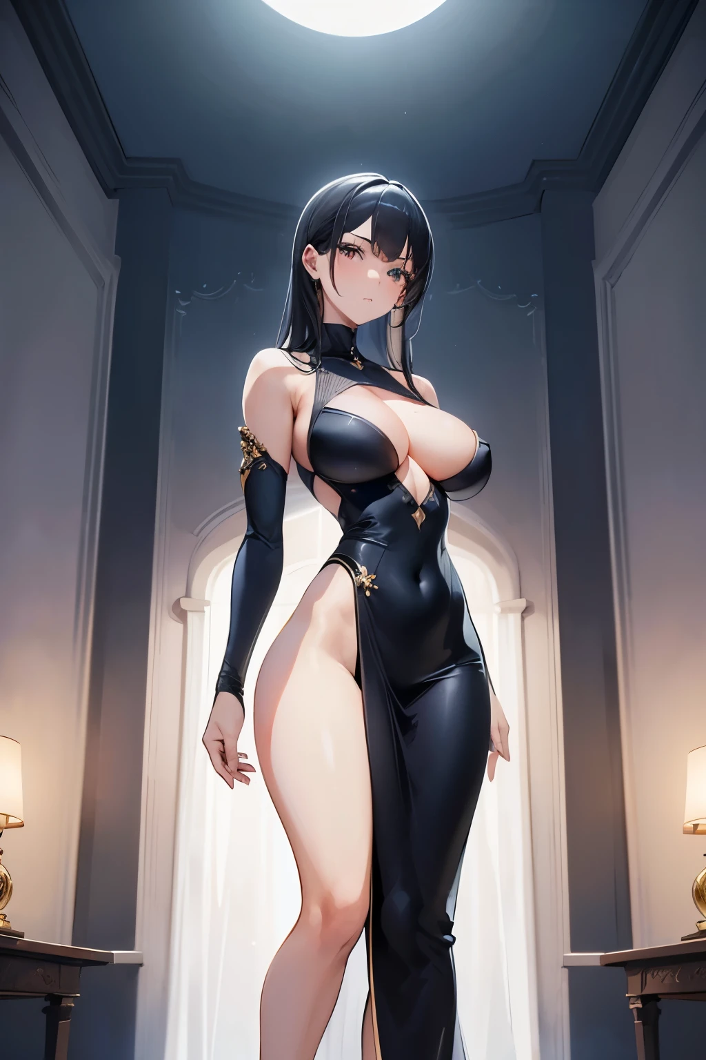 "1 girl, standing alone, with a fitting body showcasing every curve, meticulously detailed face, perfect lighting illuminating every feature, high quality presentation, detailed body sculpting, finely textured skin, apertura de pele, quiet and introspective expression, exuding an air of sophistication"