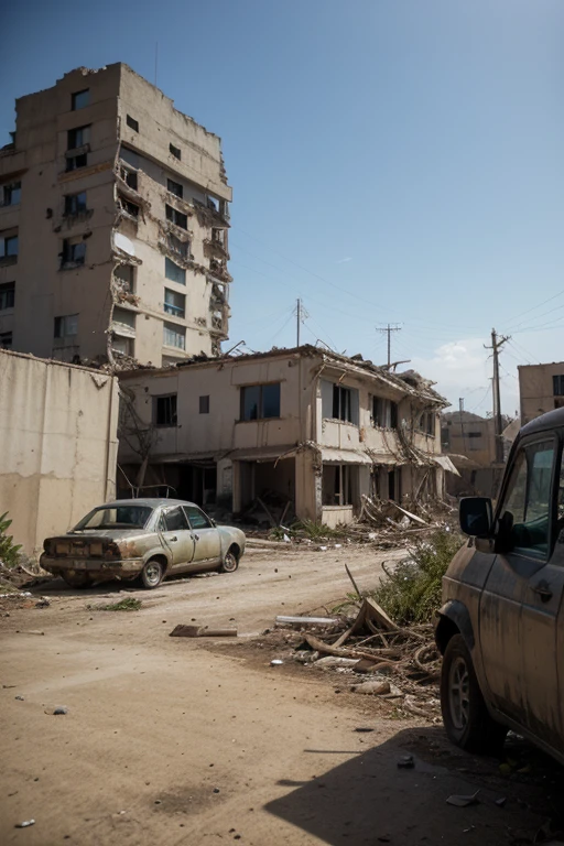 ((Melhor qualidade)), ((obra de arte)), (detalhado), imagem de uma cidade abandonada, full of vegetation, carros velhos abandonados, Destroyed buildings, toda suja, apocalyptic scenario, aspecto macabro,bem triste,sem vida