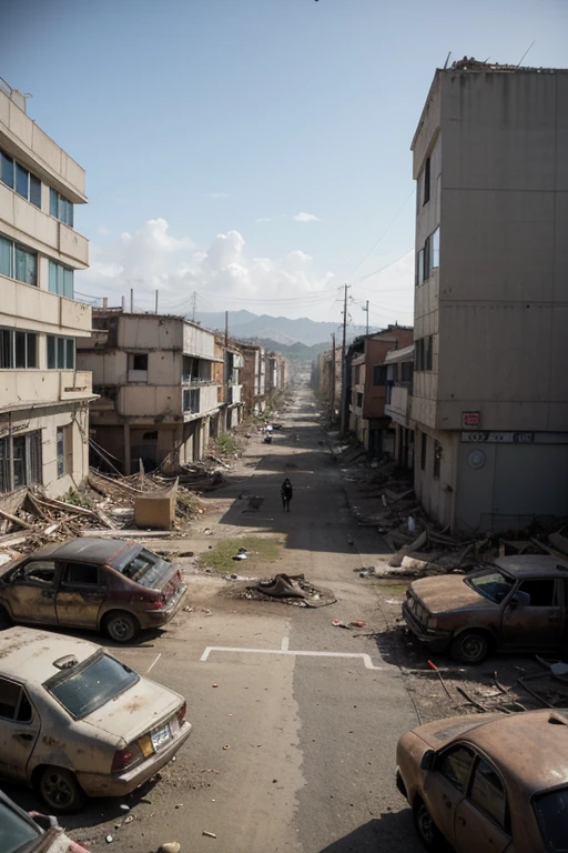 ((Melhor qualidade)), ((obra de arte)), (detalhado), imagem de uma cidade abandonada, full of vegetation, carros velhos abandonados, Destroyed buildings, toda suja, apocalyptic scenario, aspecto macabro,bem triste,sem vida
