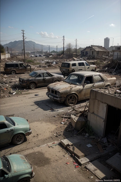 ((Melhor qualidade)), ((obra de arte)), (detalhado), imagem de uma cidade abandonada, full of vegetation, carros velhos abandonados, Destroyed buildings, toda suja, apocalyptic scenario, aspecto macabro,bem triste,sem vida