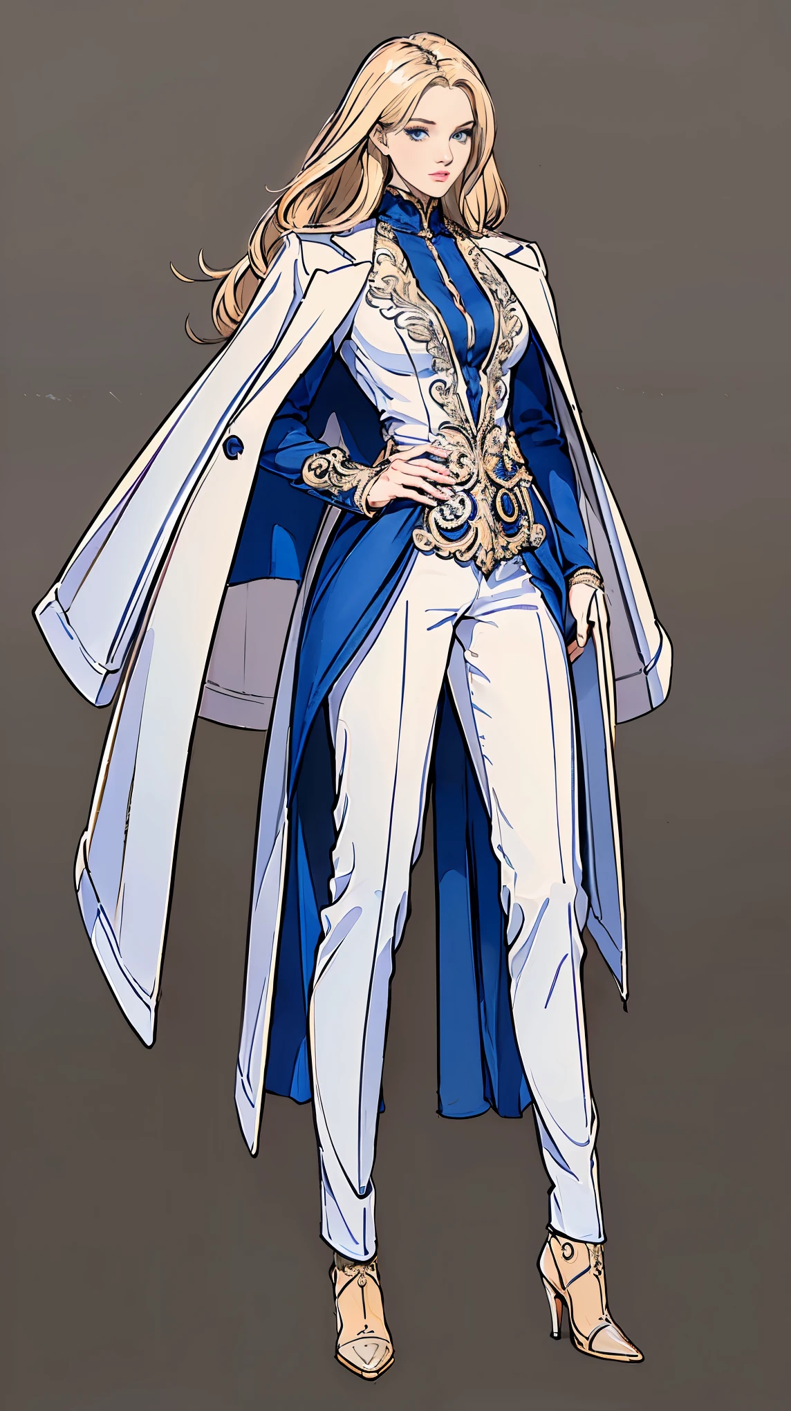 ((masterpiece,best quality,8k,highres)),((character concept art)), 1 female, young adult female , 26 years old, (tied up blonde hair), platinum blonde hair, (fair skin colour), ultra finely detailed eyes (blue eyes colour), determined, strong will, charming, seductive, focus, smart, elegant, calm, friendly, perfect body build ((slim, athletic)), ((intricate detail)), super finely detailed hands, ultra finely detailed fingers(((ten fingers))), wearing luxury equestrian jacket pant and boots with slim fit polo shirt, (standing still), ((full body showcase)), ((show full body)), (no logos on background), (no logo), ((plain background)), ((plain background)), (((empty background)))