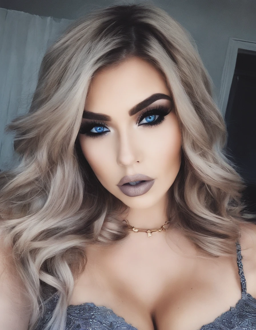 mujer arafed completamente , chica sexy con ojos azules, ultra realista, meticulosamente detallado, Retrato de Sophie Mudd, cabello rubio y ojos sexys, selfie of a girl, ojos dormitorio, violeta myers, con maquillaje, maquillaje natural, looking directly at the camera, cara con artgram, maquillaje sutil, Impresionante foto de cuerpo completo arrodillado en la cama., en el dormitorio, oversized bust